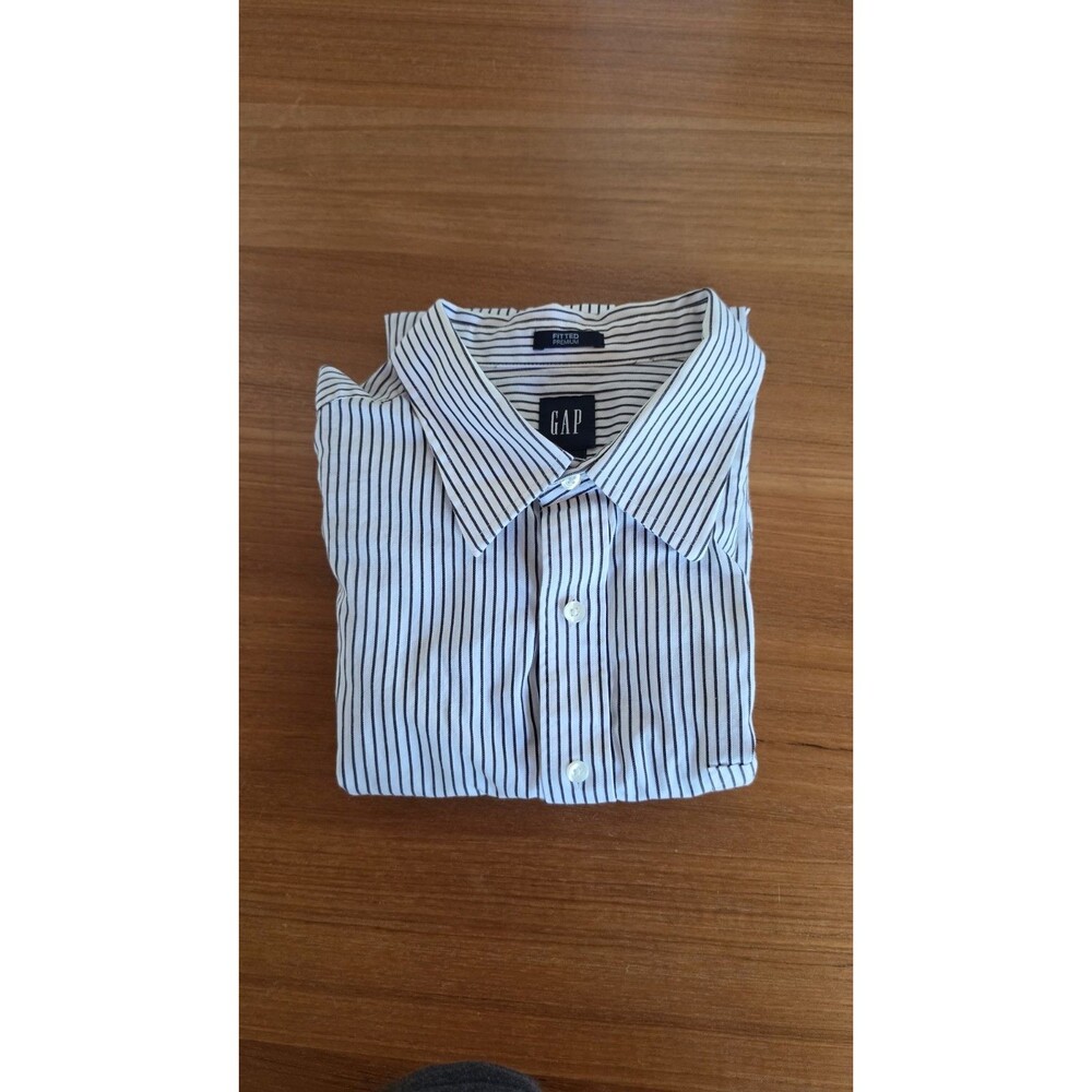 Gap Men's Button Down Long Sleeve Shirt Size 18-18 1/2 XXL Black & White Striped